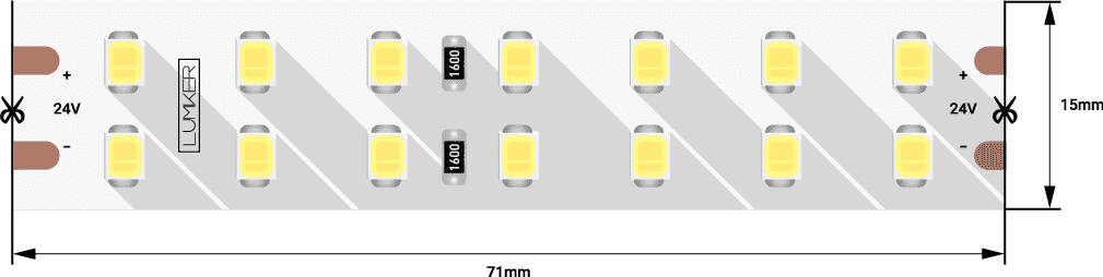 Лента светодиодная LUX2835 196LED/м 18Вт/м 24В IP33 Цвет:Нейтральный белый (4000K) (1метр) SWG